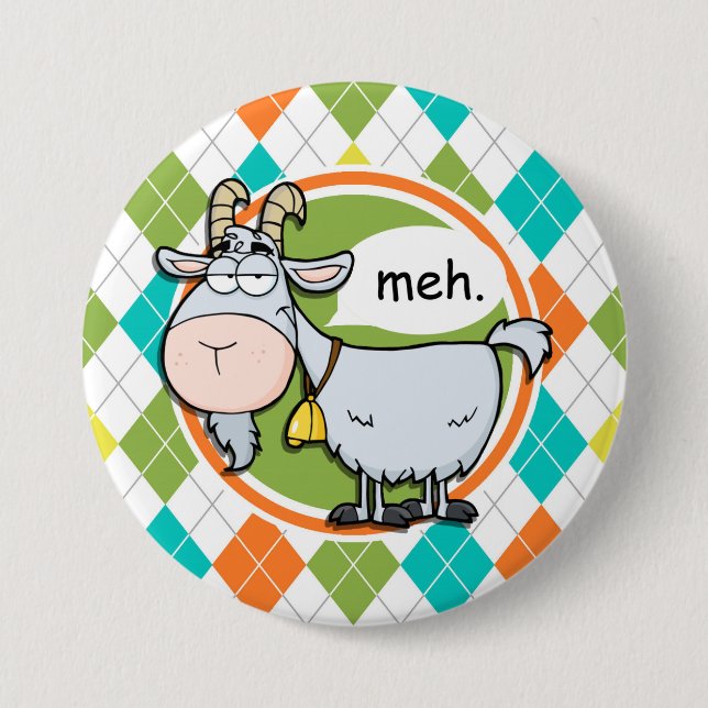Funny Goat; Colorful Argyle Pattern Pinback Button (Front)