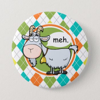Funny Goat; Colorful Argyle Pattern Pinback Button by doozydoodles at Zazzle