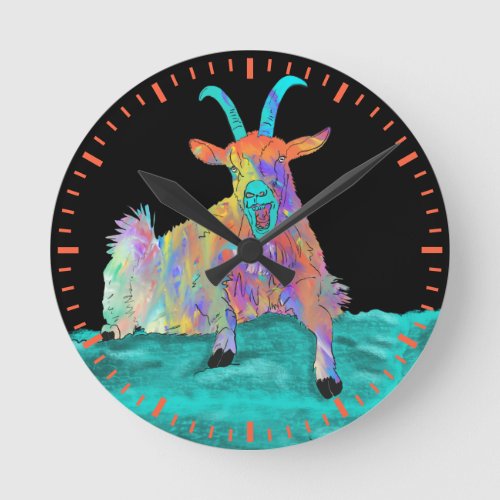 Funny Goat cute farm animal humor painting Round Clock