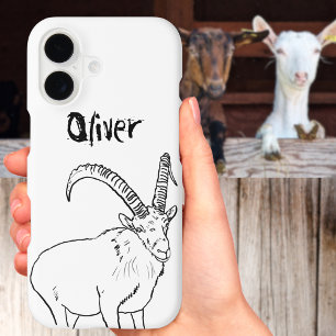 Funny Goat Drawing Black and White add Name iPhone 17 Case