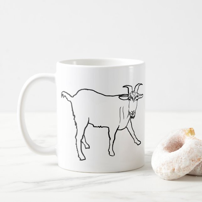 Funny Goat Drawing Quirky Cartoon Farm Animal Art Coffee Mug (With Donut)