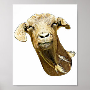 Funny Goat Face Farm Animal digital art painting Poster