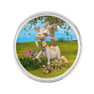 Funny Goat Fantasy Garden Illustration Pin