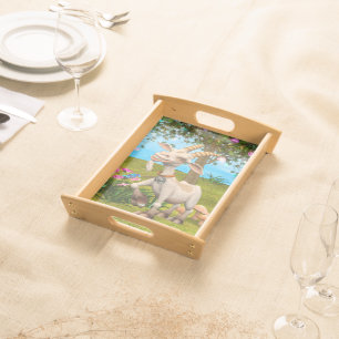 Funny Goat Fantasy Garden Illustration Serving Tray