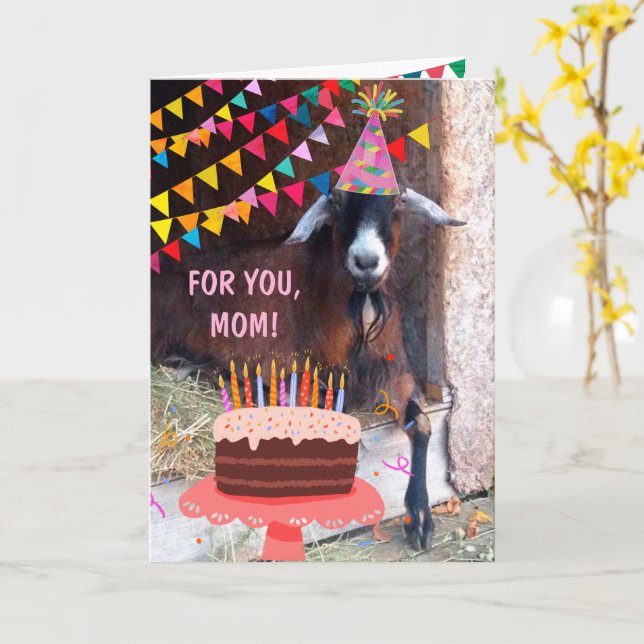 Funny Goat "For Mom" Birthday Card (Yellow Flower)