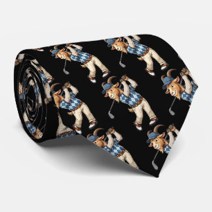 Funny Goat Golfer Swinging Club Neck Tie