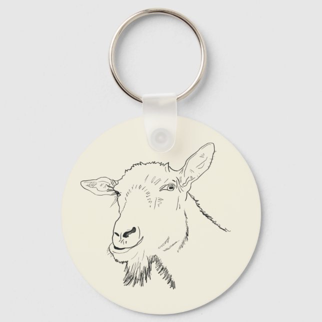 Funny Goat Line Drawing Animal Art Design Keychain (Front)