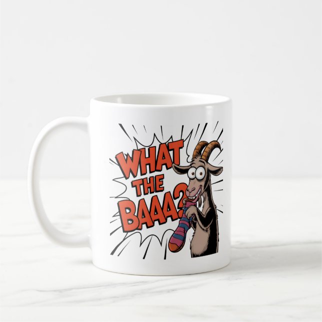 Funny Goat Meme – "What the BAAA?" Hilarious Anima Coffee Mug (Left)