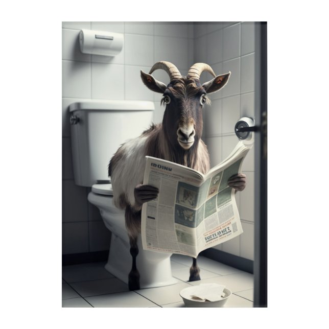 Funny Goat on Bathroom Toilet Wildlife Animals  Acrylic Print (Front)