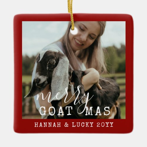 Funny Goat Personalized Photo Farm Pet Christmas Ceramic Ornament