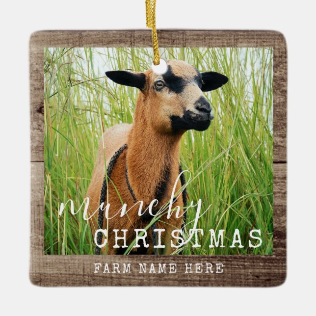 Funny Goat Personalized Photo Munchy Christmas Cer Ceramic Ornament (Front)