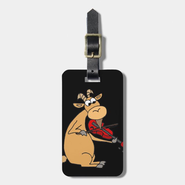 Funny Goat Playing Fiddle Cartoon Luggage Tag (Front Vertical)