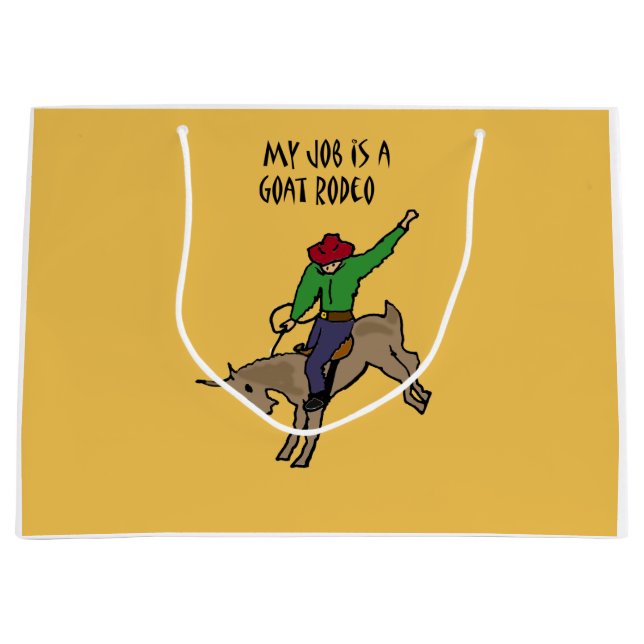 Funny Goat Rodeo Job Humor Cartoon Large Gift Bag (Front)