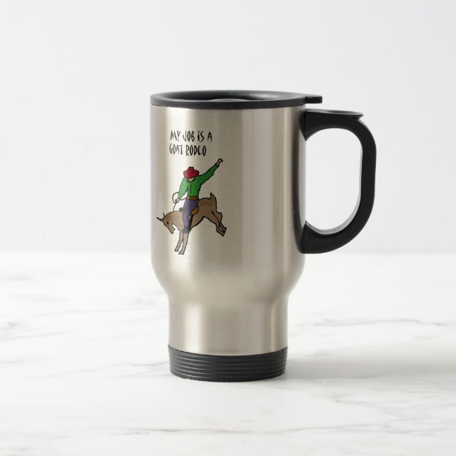 Funny Goat Rodeo Job Humor Cartoon Travel Mug (Right)