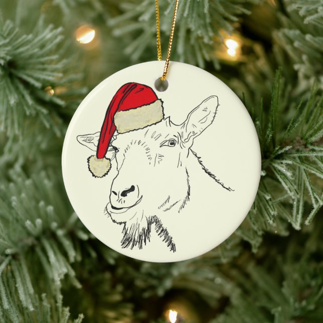 Funny Goat santa Ceramic Ornament (Tree)