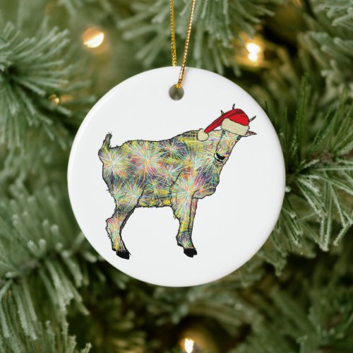 Funny Goat santa Ceramic Ornament