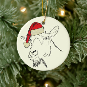Funny Goat Santa Claus Ceramic Ornament
