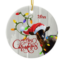 Funny Goat Tangled in Christmas Lights Ornament