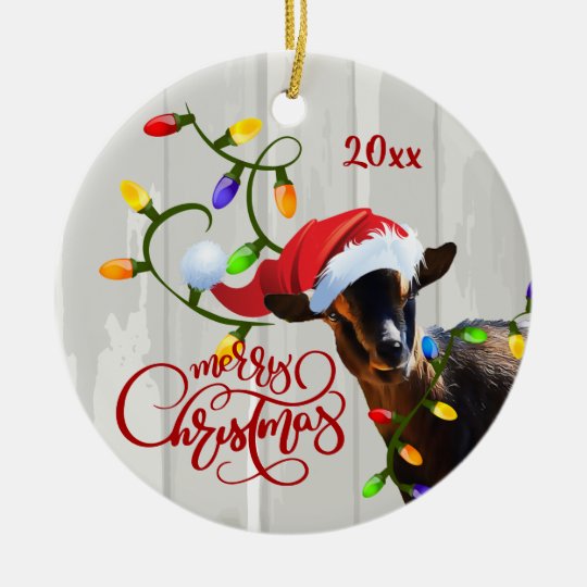 Funny Goat Tangled in Christmas Lights Ornament