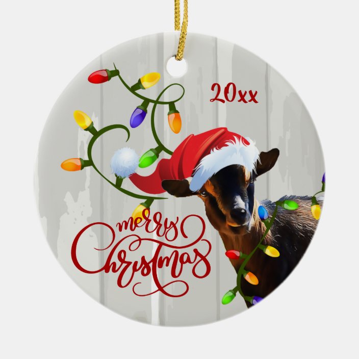 Funny Goat Tangled in Christmas Lights Ornament | Zazzle