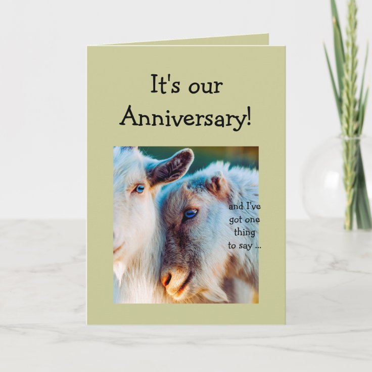 Funny Goats Anniversary Cartoon Spouse or Partner Card | Zazzle