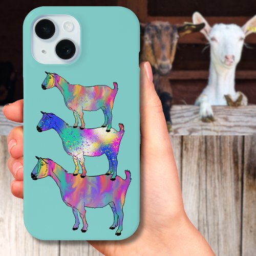Funny Goats Colorful Farm Animal Art iPhone 15 Case