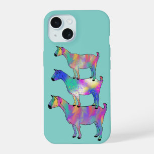 Funny Goats Colorful Farm Animal Art iPhone 15 Case