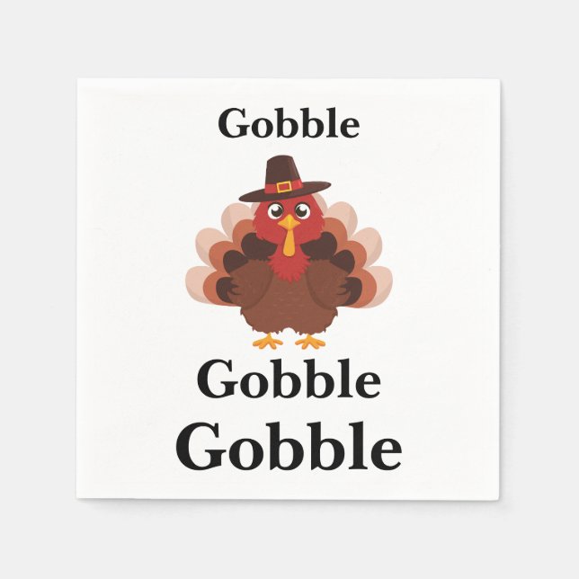 Funny Gobble Thanksgiving Cute Minimalistic Turkey Napkins (Front)