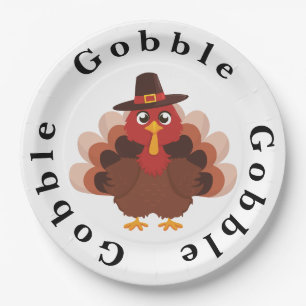 Funny Gobble Thanksgiving Cute Minimalistic Turkey Paper Plates