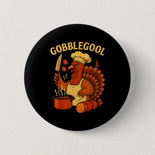 Funny Gobbol Italian Gobble Turkey Day Fall Thanks Button (Front)