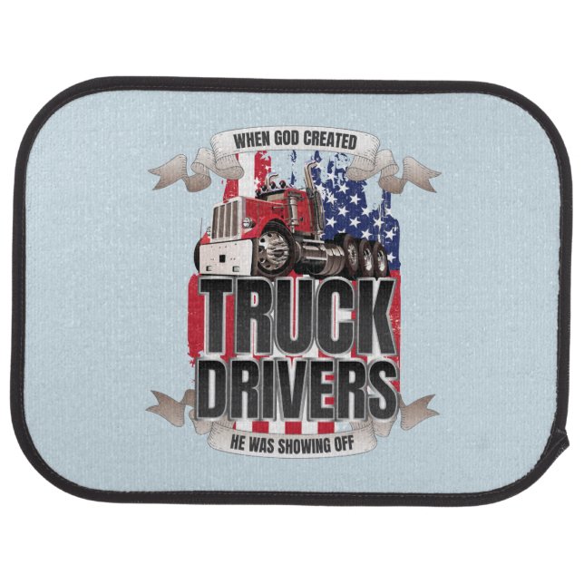 Funny God Created Truck Drivers American Flag Car Floor Mat (Rear)