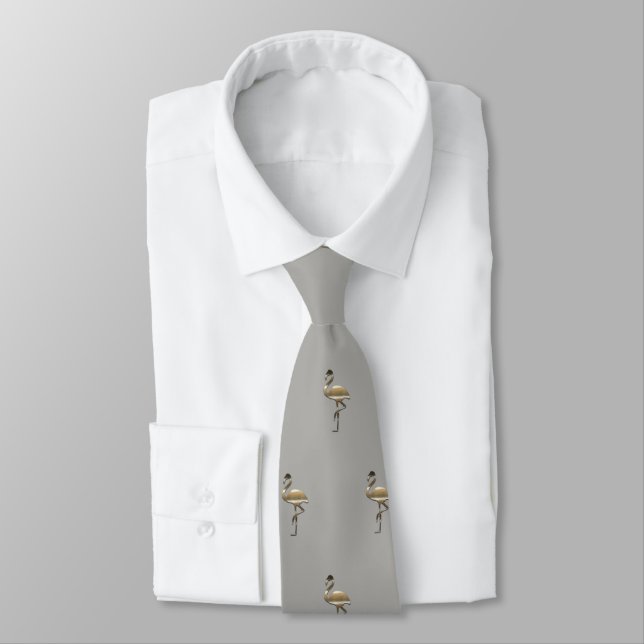 Funny Gold Flamingo Grey Holiday Season Tie (Tied)