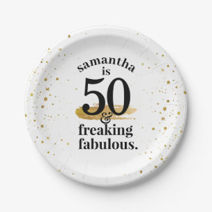 Funny Gold Glitter Fabulous 50th Birthday Paper Plates