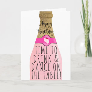 Funny gold pink bubbly illustration birthday card