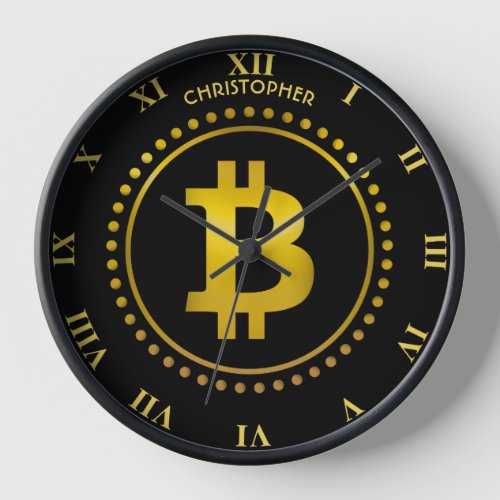 Funny Golden Bitcoin Symbol Cryptocurrency HODL Clock