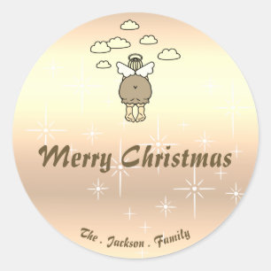 Funny Golden Chubby Angel Christmas Stars Humor Classic Round Sticker