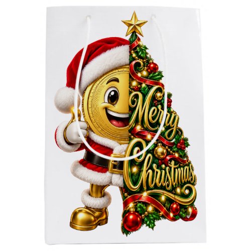 Funny Golden Coin Santa Merry Christmas Holiday De Medium Gift Bag
