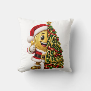 Funny Golden Coin Santa Merry Christmas Holiday De Throw Pillow