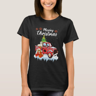 Funny Golden Dog Red Truck Christmas Snow Xmas Tre T-Shirt