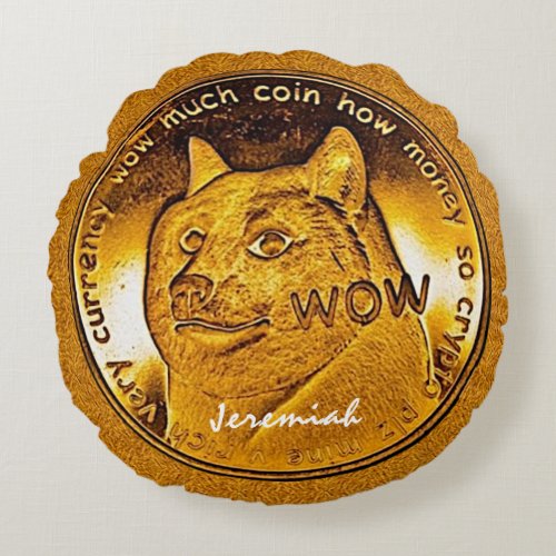 Funny Golden Dogecoin Round Pillow