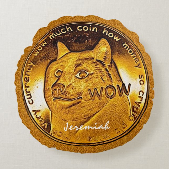 Funny Golden Dogecoin Round Pillow (Front)