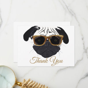Funny Golden Glasses Pug Dog Illustration Thank You Card