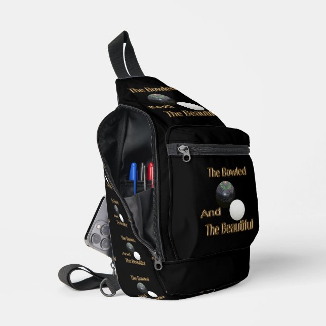 Funny Golden Lawn Bowls Bowled And Beautiful, Sling Bag (Open)