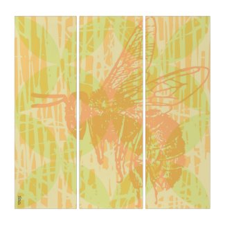 Funny Golden Pink Bee Triptych