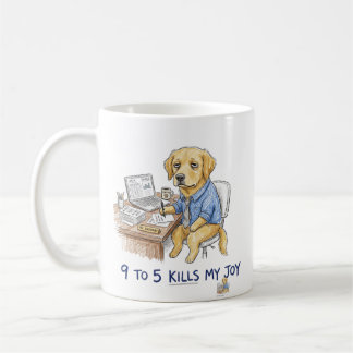 Funny Golden Retriever 9 to 5 Kills My Joy Crayon Coffee Mug