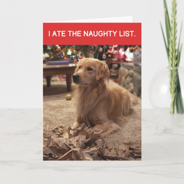 Funny Golden Retriever Ate Naughty List Christmas Card (Front)