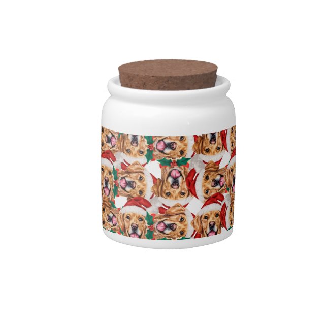 Funny Golden Retriever Christmas Pattern Candy Jar (Front)