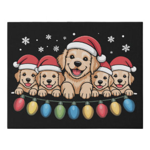 Funny Golden Retriever Christmas Puppy Dog  Faux Canvas Print