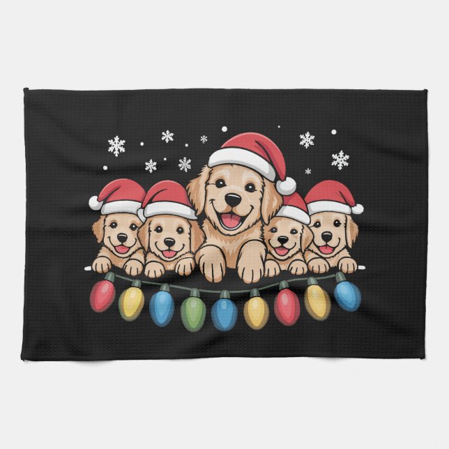 Funny Golden Retriever Christmas Puppy Dog  Kitchen Towel (Horizontal)