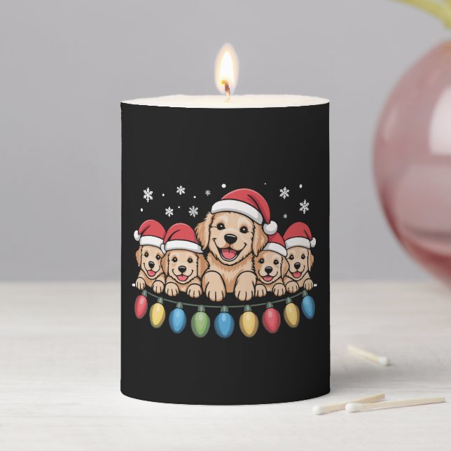Funny Golden Retriever Christmas Puppy Dog  Pillar Candle (In Situ)